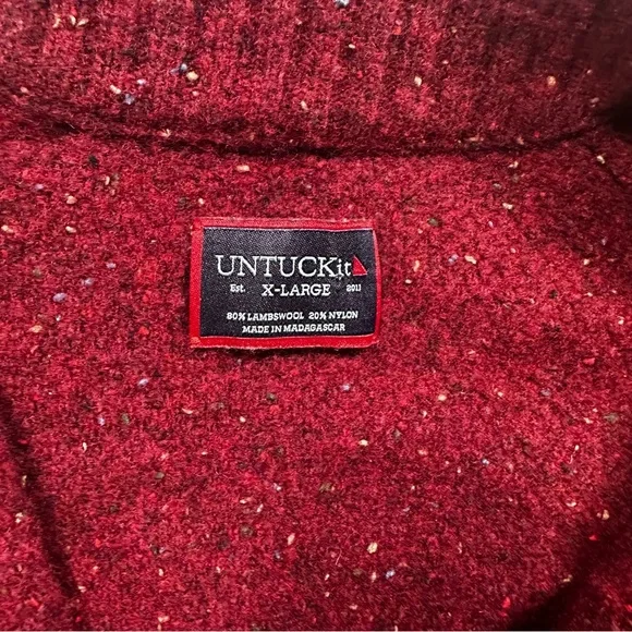 UNTUCKit Lambswool Blend Henley Sweater XL Burgundy Speckled Knit Warm - Picture 3 of 6
